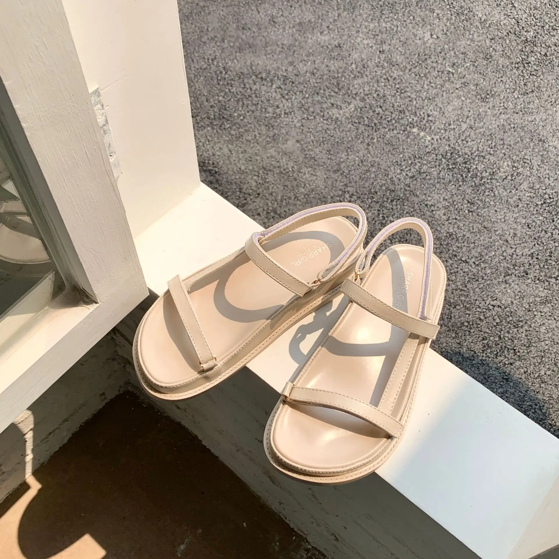 

Beige Heeled Sandals 2021 Women's Ladies Shoes Summer Increasing Height Open Toe Breathable Black New Comfort Low Gladiator Gir