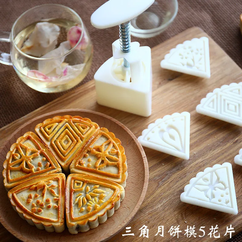 (50 г) DIY три угла луна торт плесень Mooncake Штамп Инструменты (с 5 шаблонов узоров) | Дом