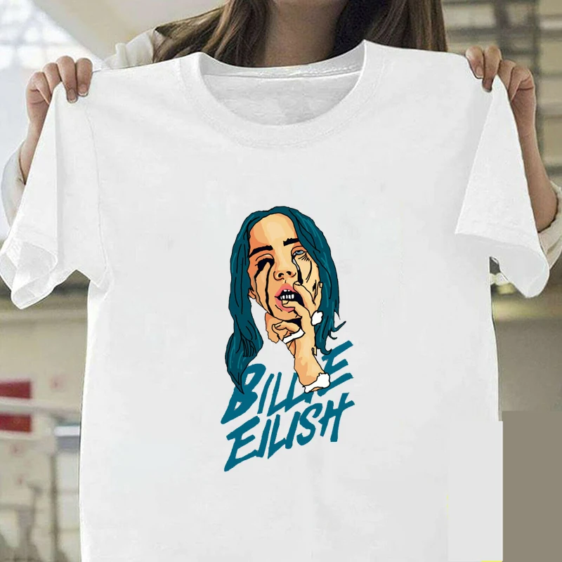 Billie Eilish черная женская футболка Harajuku футболка Корейская Готическая Эстетическая уличная одежда Camisetas Verano Mujer новые женские топы - Цвет: WH4