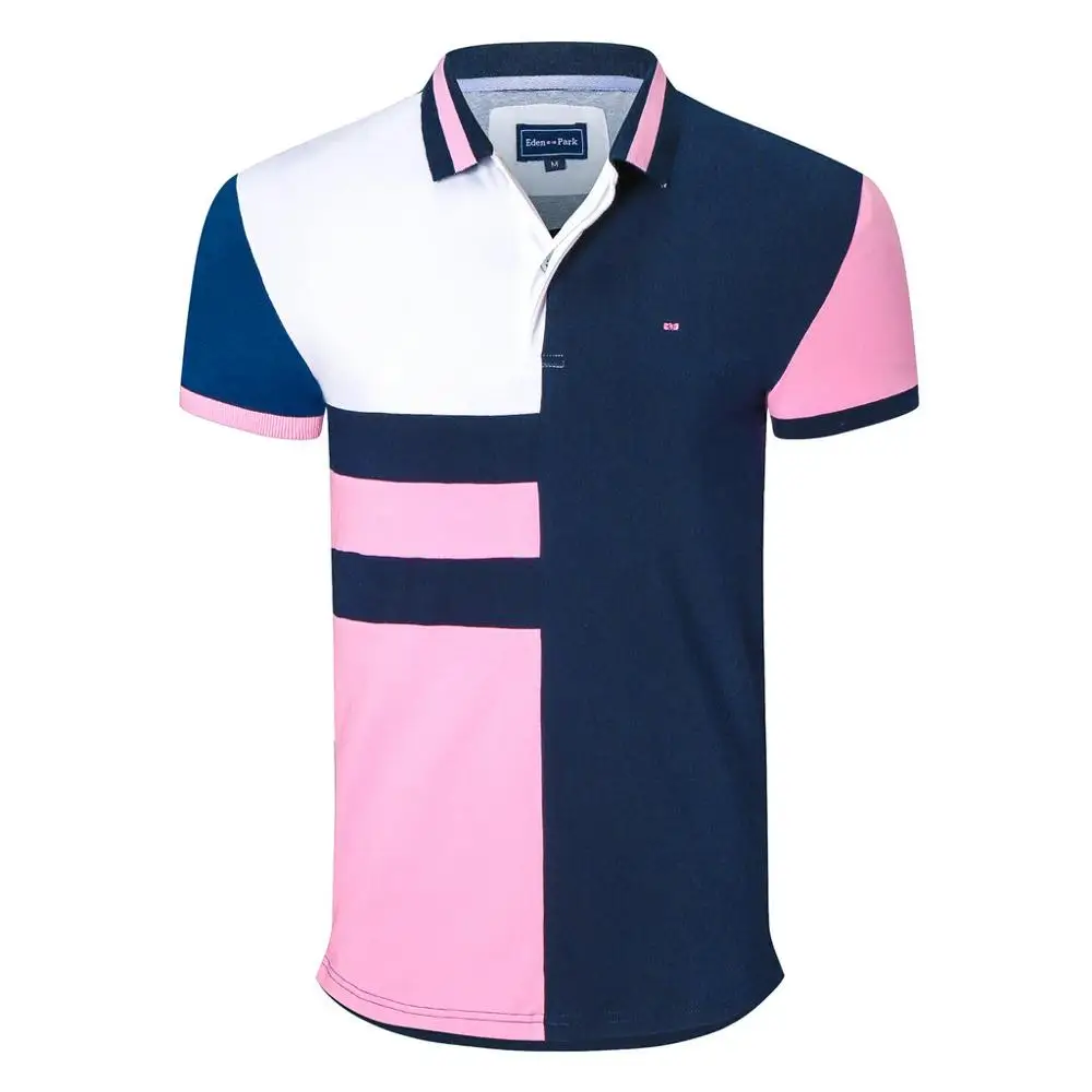 

Men's patchwork short polo shirts Eden brand park design cotton stright tops business casual homme embroidery tops plus 3xl