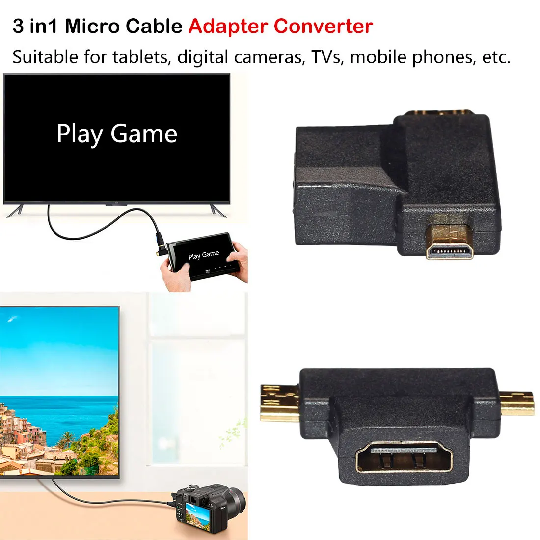 Новинка 1080P 3 в 1 HDMI-совместимый к Micro Mini штекер 4 гнездовой кабель адаптер