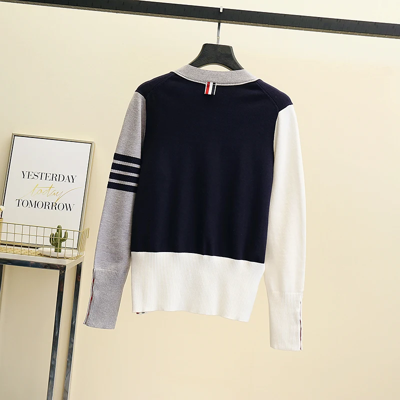 Кардиган женский трикотажный с бантом V-образным вырезом и длинными рукавами на