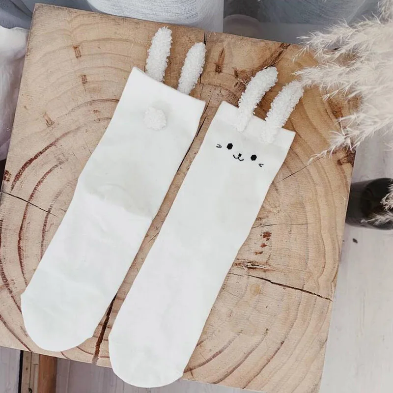 ZZIYEETTM 1 Pair Girls Kawaii Harajuku Cute Rabbit Socks Students Cotton Plush Ears | Женская одежда