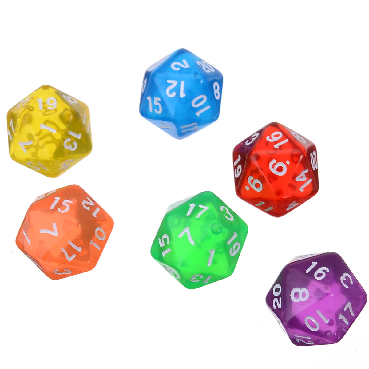Mayitr 6 шт. смешанные цвета игральные кости Twenty Sided для подземелий драконов игры игральные прозрачные смолы игральные кости набор цвет ful