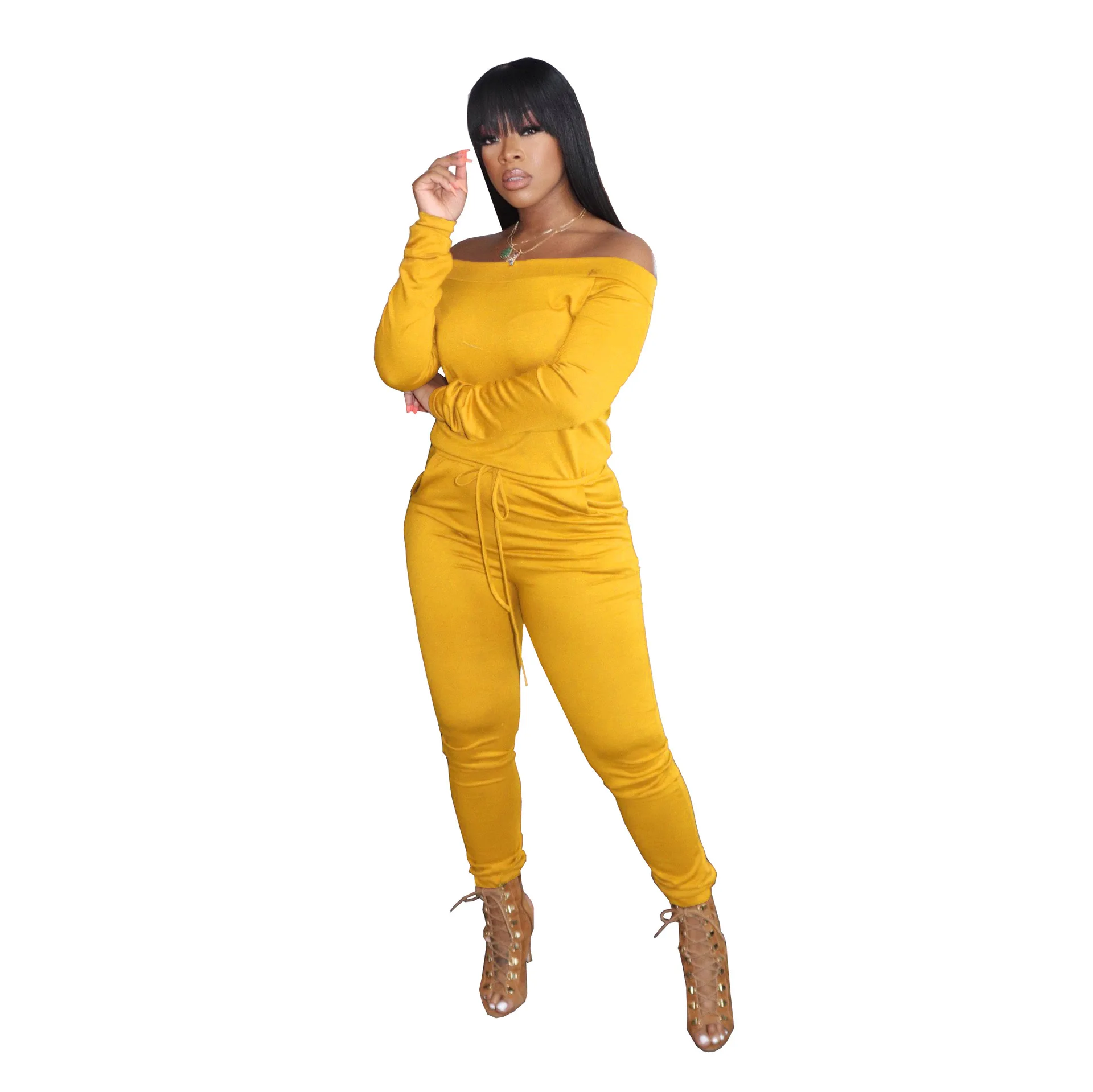 

European and American women's jumpsuit one-shoulder long-sleeved sexy jumpsuit sports autumn and winter