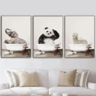 Настенная картина на холсте, домашний декор, слон, панда, альпака, детское животное в ванной, модульный плакат для детской комнаты, дома