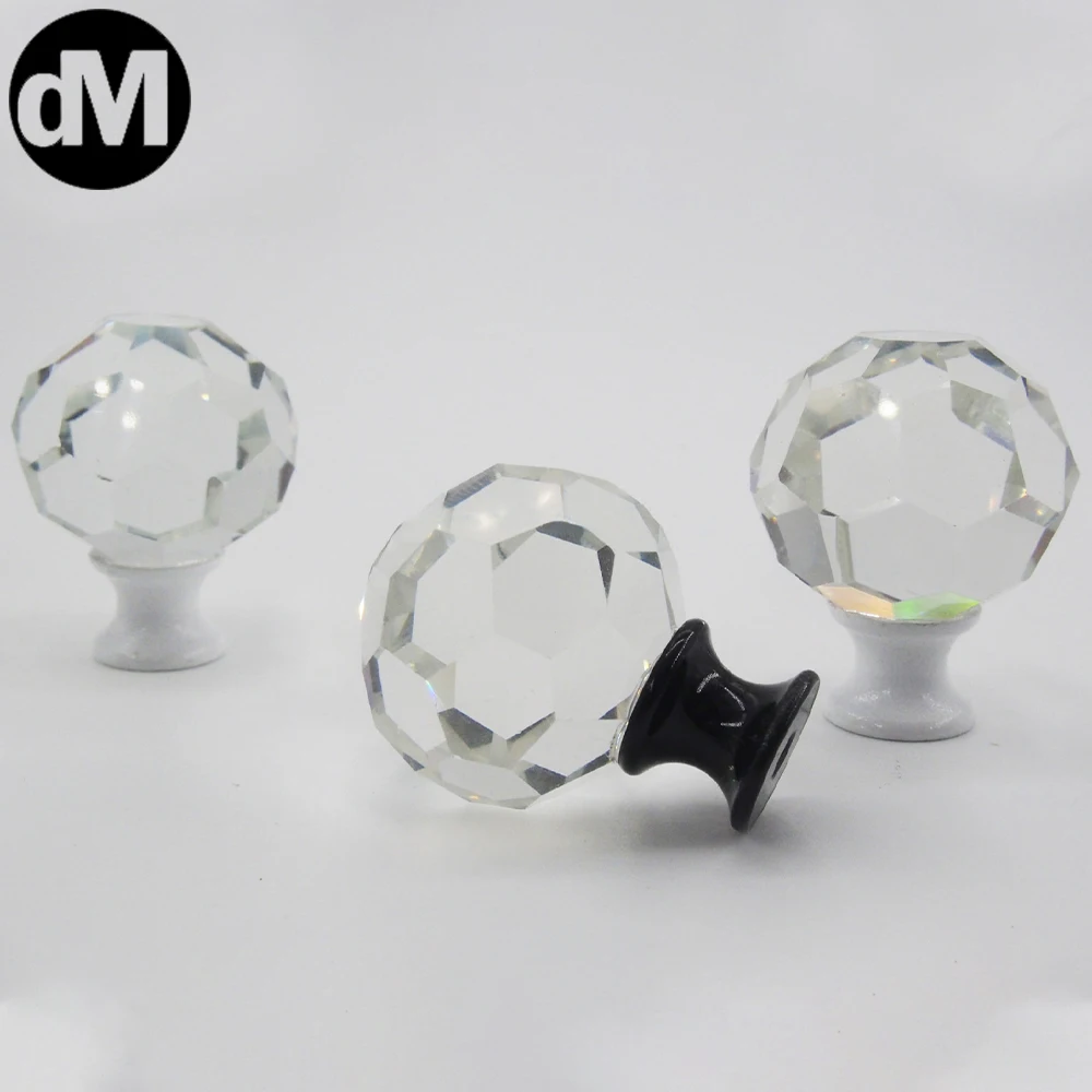 

DM 2pcs/Set Crystal+Spray Paint Football Shape With Black White Base Cabinet Furniture Fittings Knob Handle Dressing Table 2021