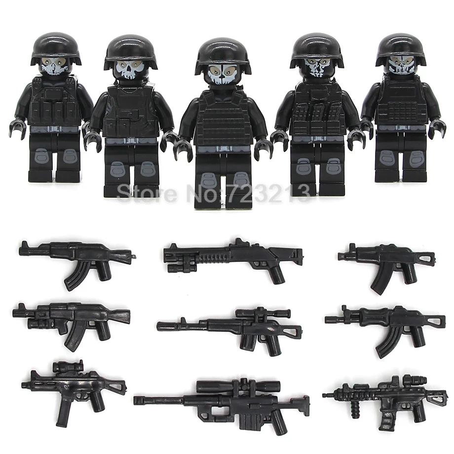 5 шт./лот SWAT Ghost Soldier Военный Набор фигурок оружие пистолет строительные блоки наборы модели кирпичи развивающие игрушки для детей