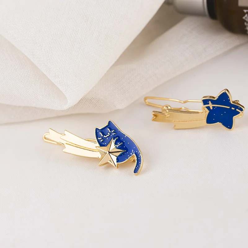 Sansummer New Hot Fashion Blue Stars Cute Cat Youth Girl Korean Style Feautiful Casual Hairwear Hair Clip For Woman Jewelry 840 | Украшения