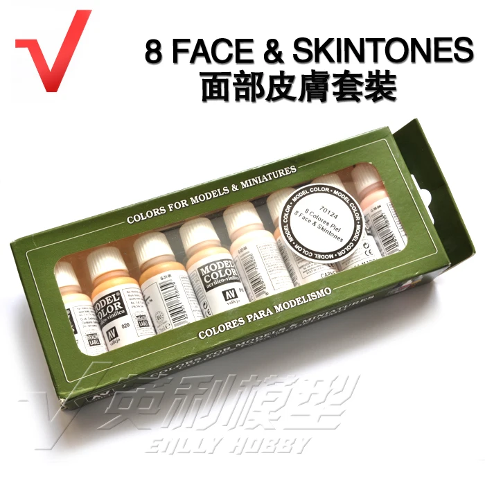 Modelo de pintura AV vallejo de 17ml, color respetuoso con el medio ambiente, pintura a base de agua, personaje, juego de color de piel facial 8 en 1 #70124-1