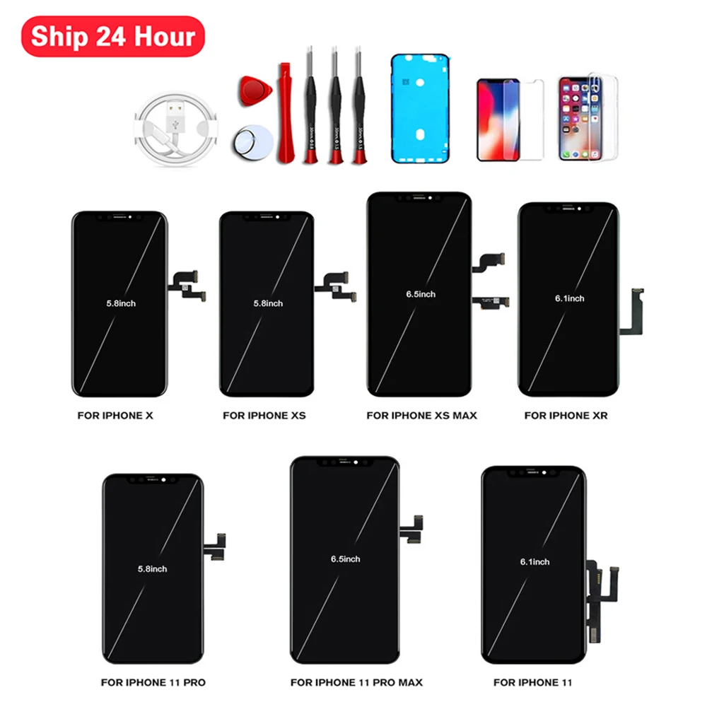 Pantalla LCD AAA +++ para m&oacute;vil, montaje de pantalla t&aacute;ctil 3D de repuesto para iPhone 5S, 6, 6S, 7, 8 Plus, 11 PRO, X, XR, XS, Max, OLED-0