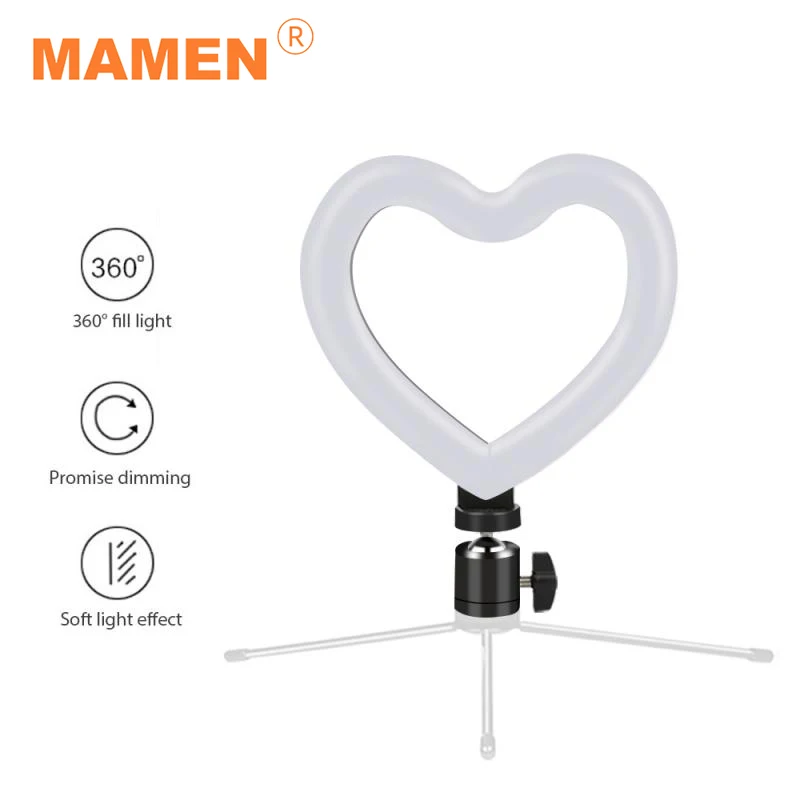 

MAMEN Heart-shaped Ring Light With Tripod 3000-5000K Photography Lighting With USB Plug For Beauty YouTube Video Light