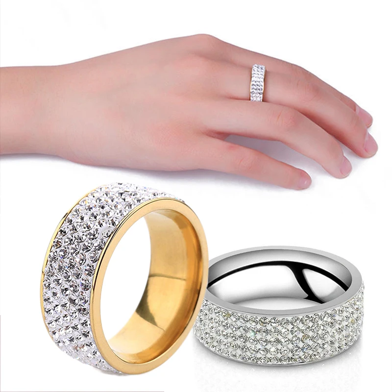 

1PC Good Silver Rhinestone Stainless Steel Jewelry Ring Titanium Bling Couple Lover Engagement Accessories