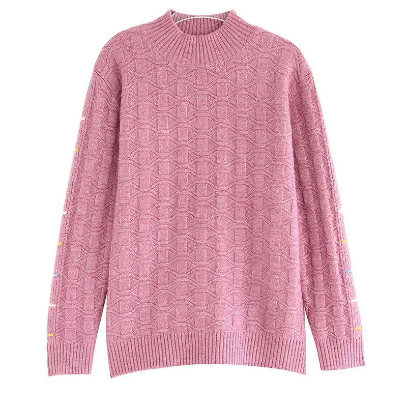 

Women Semi-Turtleneck Solid Color Jacquard Winter Fall Long Sleeve Korean Version Simple Sweater Female Loose Casual Knit Wear