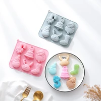 6 cells creative christmas snowman santa claus cake molds silicone material baking tools biscuit jelly candle chocolate mold