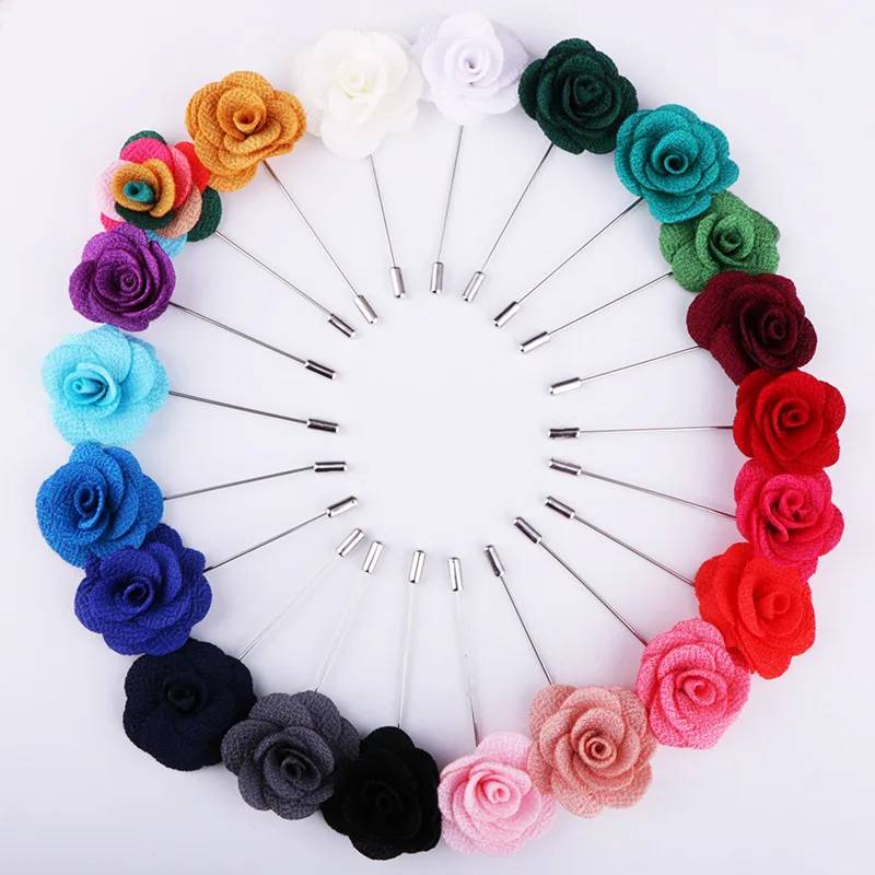 

Handmade Camellia Lapel Pin Retro Lapel Flower Stick Brooch Men's Wedding Suit Dress Corsage Bouquet diy Decoration 4CM Flowers