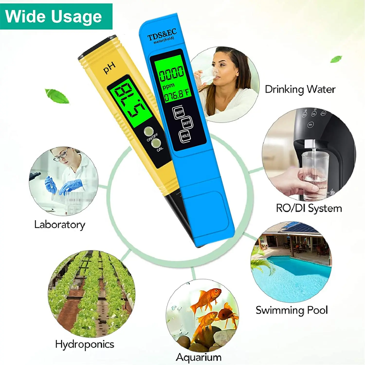 

Digital PH EC TDS Meter Tester Temperature Pen Water Purity PPM Filter Hydroponic for Aquarium Pool Water Monitor with backlight