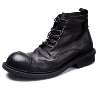 cool business man full grain leather round toe ankle boots high end fomal dress chelsea office winter casual shoes