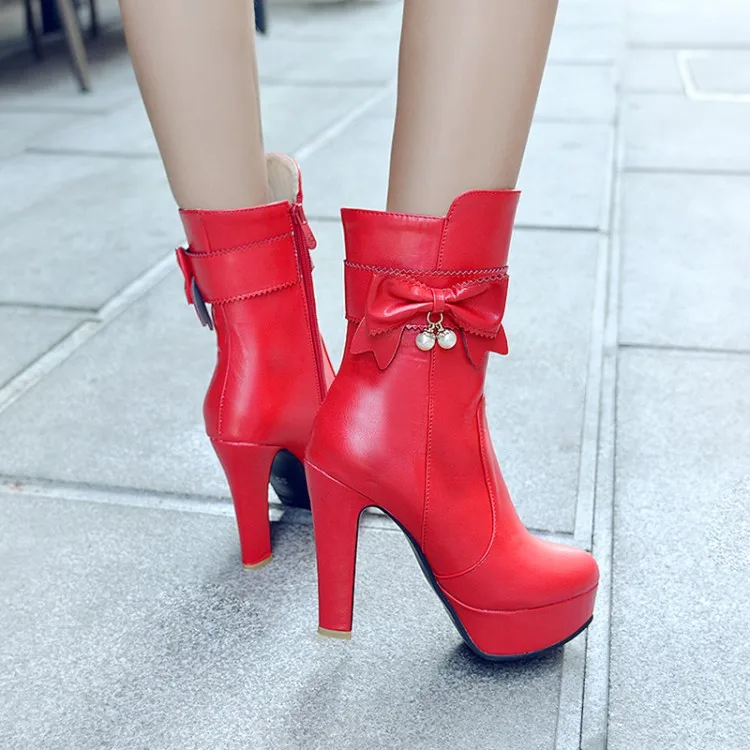 Большие размеры 11-14 Ботинки Женская обувь Женские ботильоны ботинки с бантом на