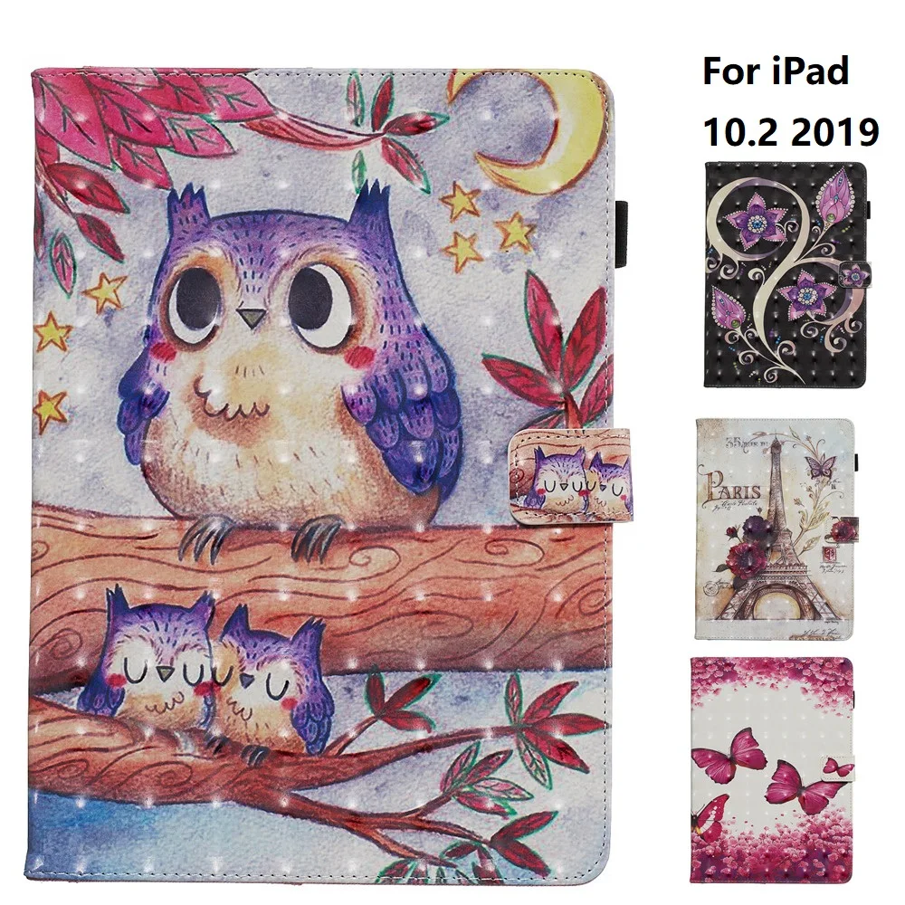 Чехол для iPad 10 2 2020 8 го поколения с фиолетовым рисунком совы чехол дюймов 2019 Air 5 Pro
