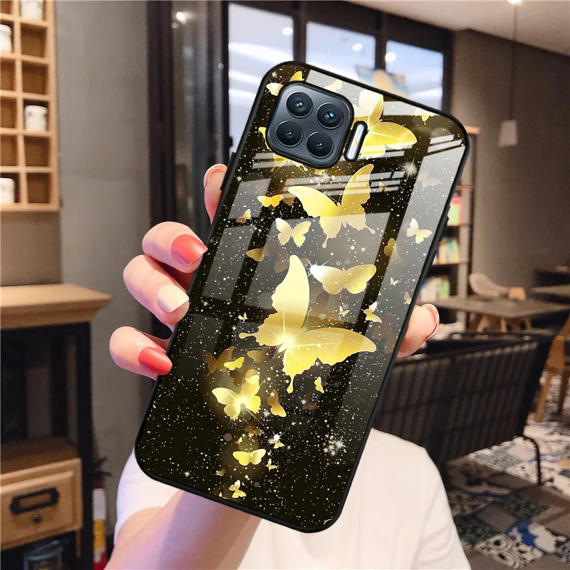 Tempered Glass Case For OPPO A93 2020 Case Hard Phone Cover Reno 4 Lite F17 Pro Ace 2 A15 A15S A35 2021 Protective Coque Bumper