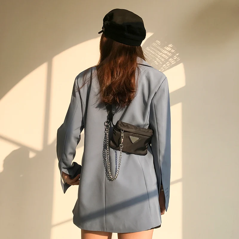 Женская нейлоновая мини-сумка MABULA с квадратной цепочкой и нагрудным ремнем |