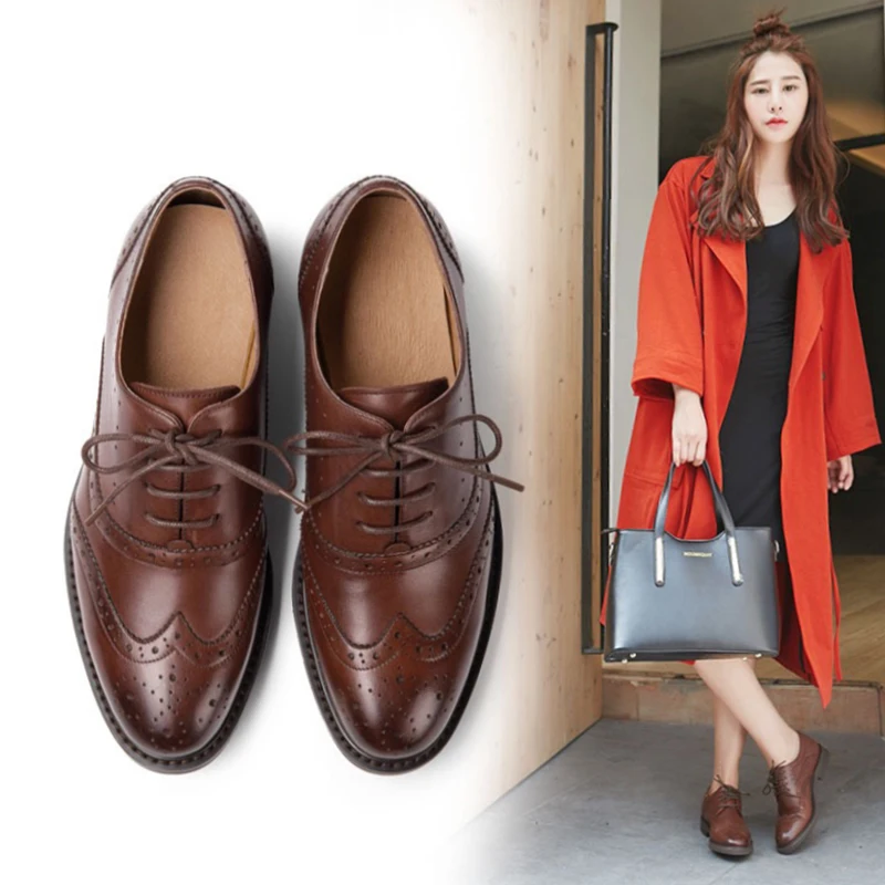 2020 Бесплатная доставка Женские оксфорды ручной работы из натуральной кожи Броги