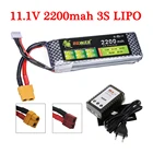 Аккумулятор 3S 11,1 В 2200 мАч с зарядным устройством B3 35C MAX, аккумулятор для гоночного дрона FPV квадрокоптера, радиоуправляемого автомобиля, лодки, вертолета, запасная батарея