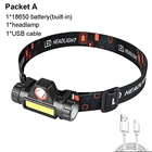 Прямая поставка, светодиодный налобный фонарь Q5 + COB с зарядкой от USB, налобный фонарь из алюминиевого сплава со встроенным аккумулятором 18650, налобный фонарь для кемпинга и рыбалки фонарик налобный фонарик