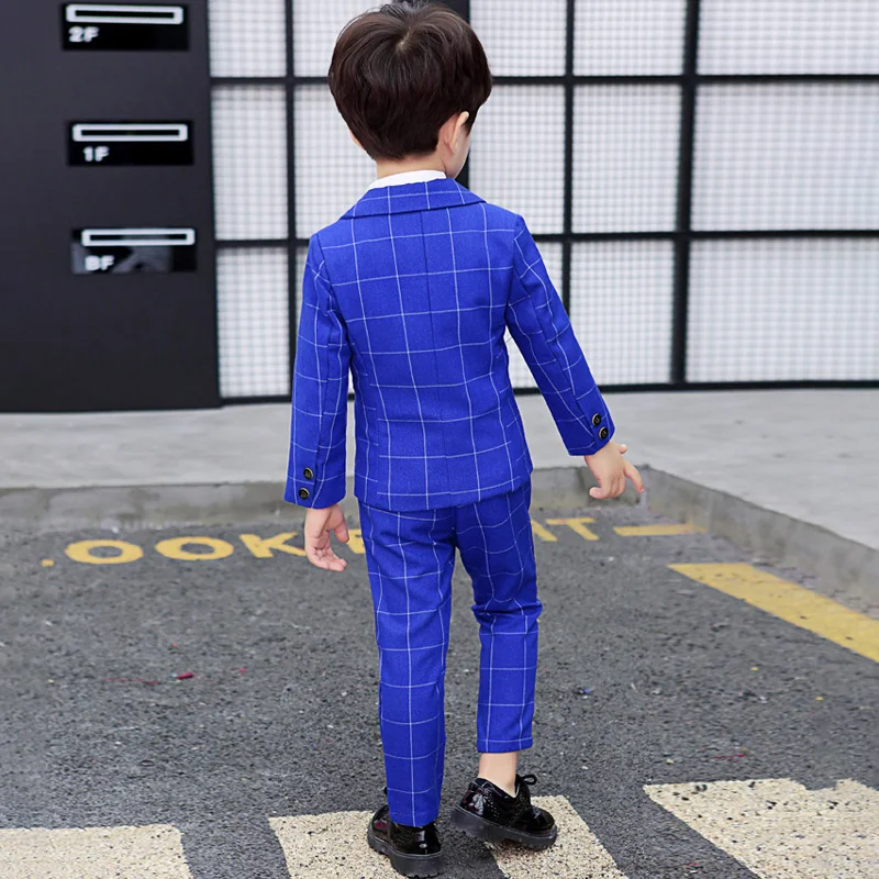 Смокинг Торжественные свадебные костюмы для маленьких мальчиков Клетчатая