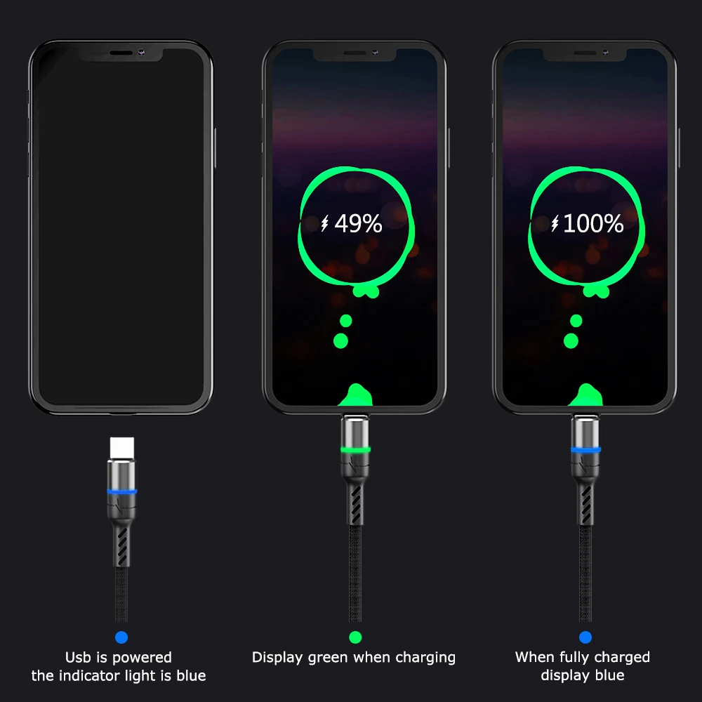 Кабель USB Type-C со светодиодной подсветкой USB-C мобильный телефон для быстрой