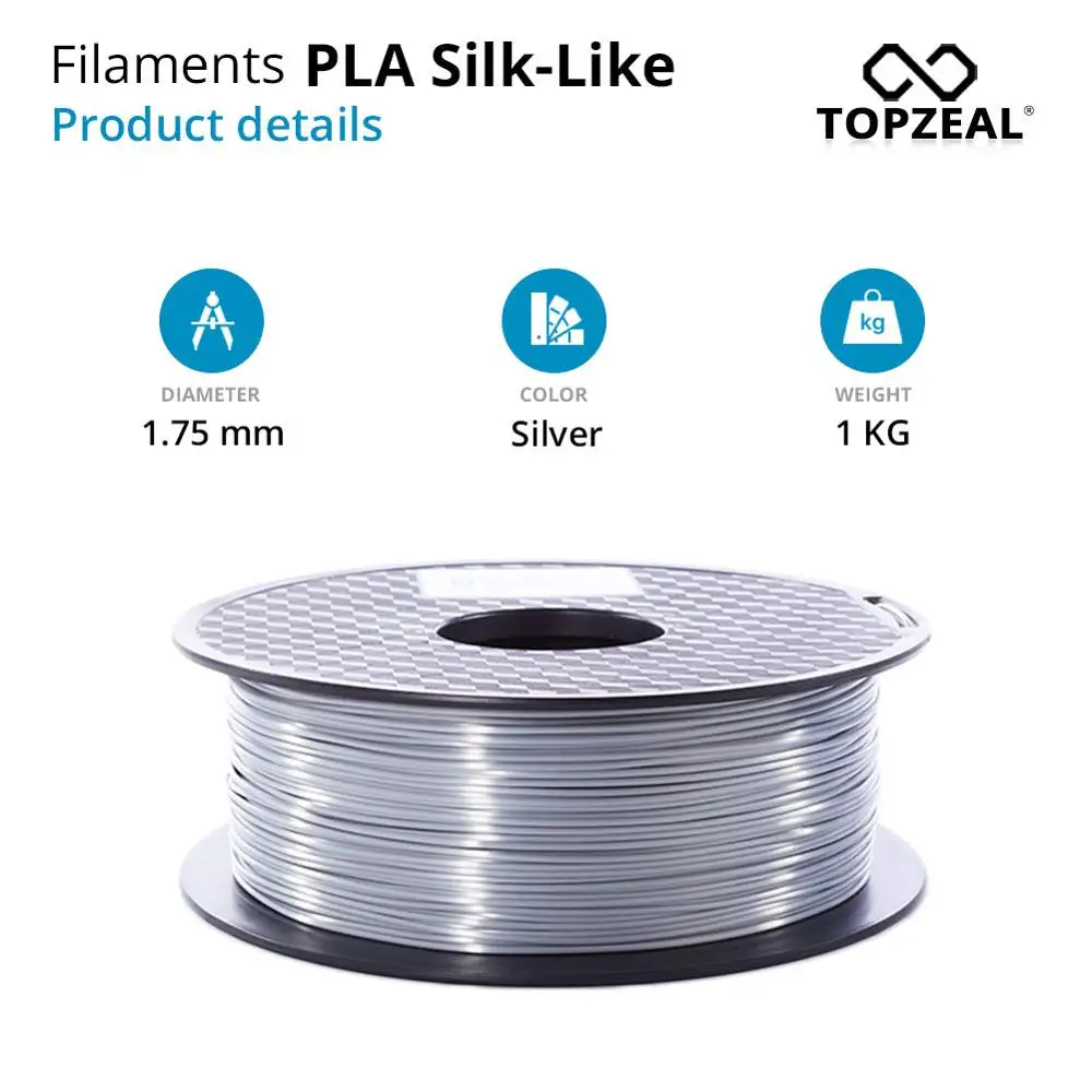 TOPZEAL высокое качество нить для 3d принтера PLA Silk 1 75 мм кг серебристого цвета