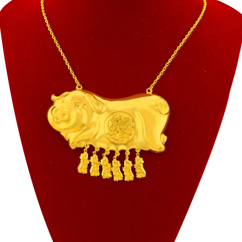 

Изысканный свинья и узор в виде дракона ожерелья с подвесками золото 14K Колье с цепочкой для невесты украшения на свадьбу, годовщину Подарки...