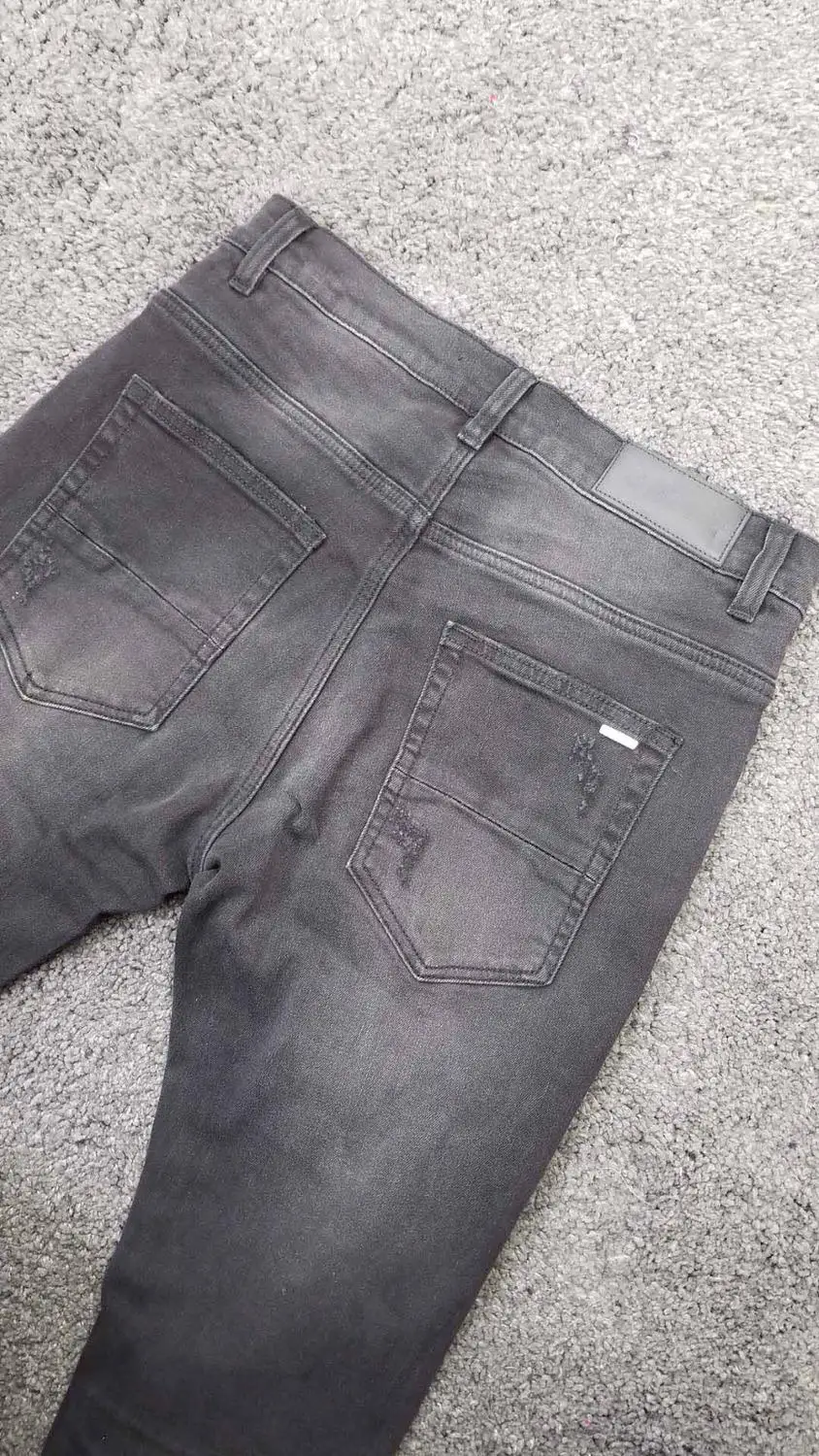 men art ribbed patch skinny distressed black jeans | Мужская одежда