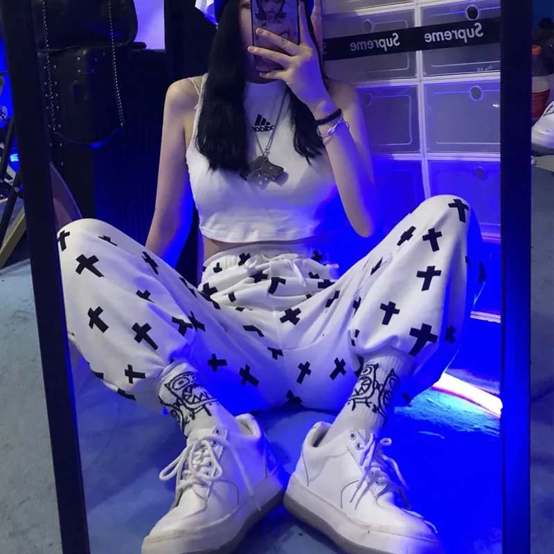 

High Waist Jogging Pants Women Printed Loose Sportwear Trousers Female Korean Hip Hop Pants Casual Wide-leg Streetwear Pants