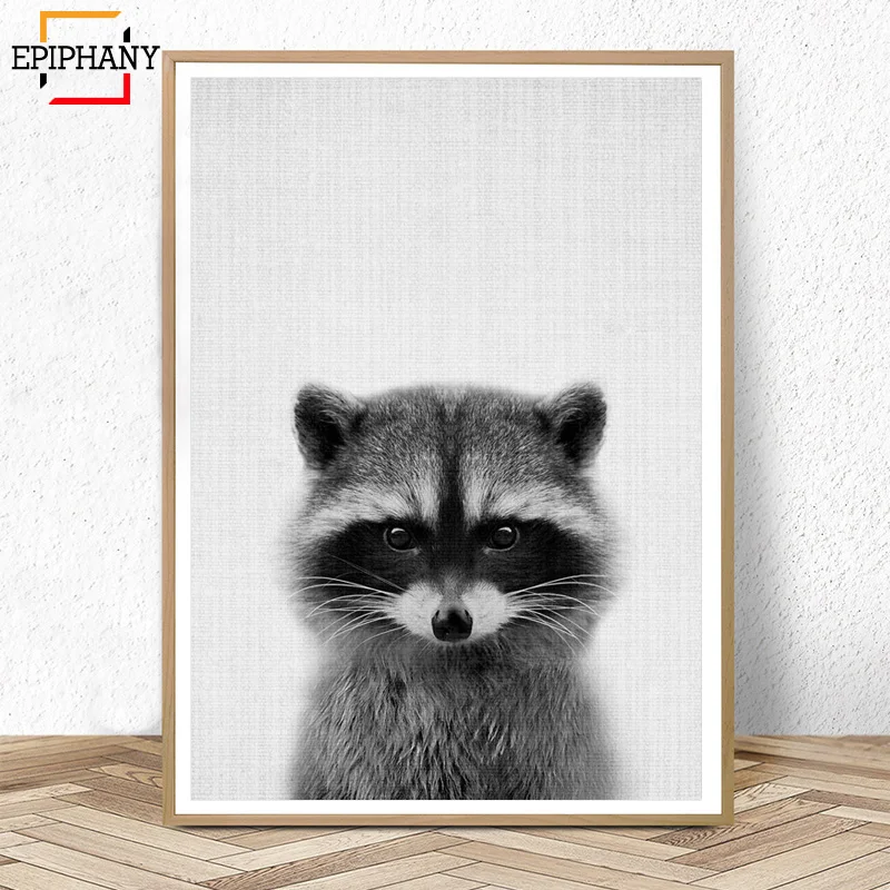 Рисунок енота детская стена искусство детское животное лесной Декор черно белый