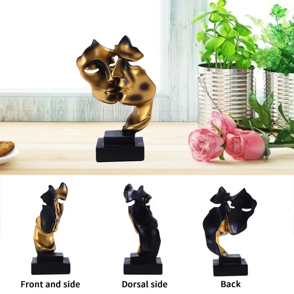 

Kiss Face Golden Face Statue Abstract Ornaments Statuettes Sculpture Art Craft for Office Vintage Home Decoration