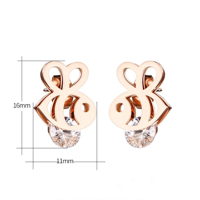 Женские серьги гвоздики из нержавеющей стали с рыбками золотые розового золота