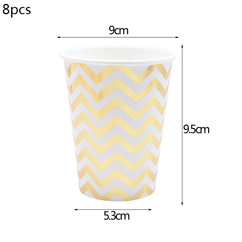 B06 8pcs cups С Рождеством золотые тарелки в полоску чашки Бумага соломки для дней рождения праздничный набор столовой посуды для свадьбы или «нулевого дня рождения» курица декоративные принадлежности для вечеринок - Цвет: B06 8pcs cups