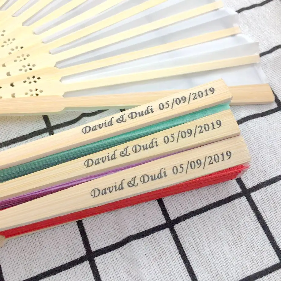 100 шт Персонализированные Роскошные шелковые складные веер в элегантной