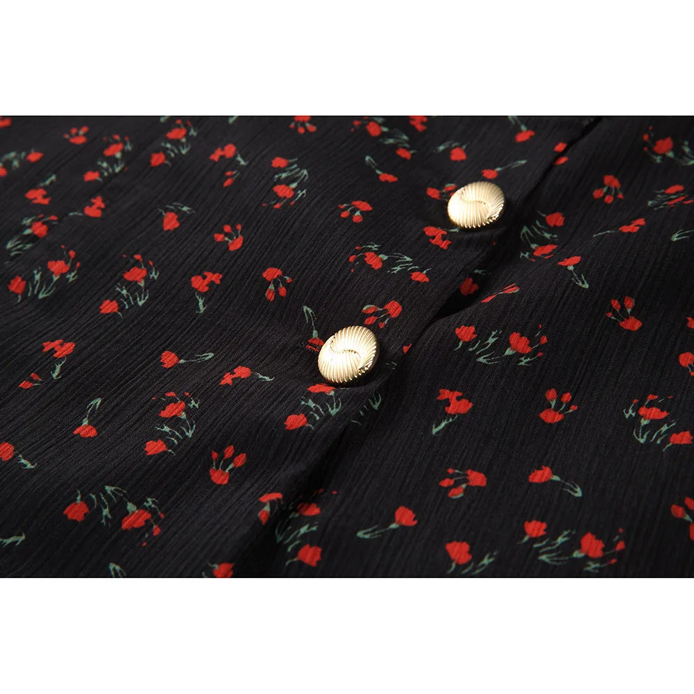 

puff sleeve floral shirt women's wild loose Double-layer collar Floral casual tops Vintage new Spring autumn fashion prom dress