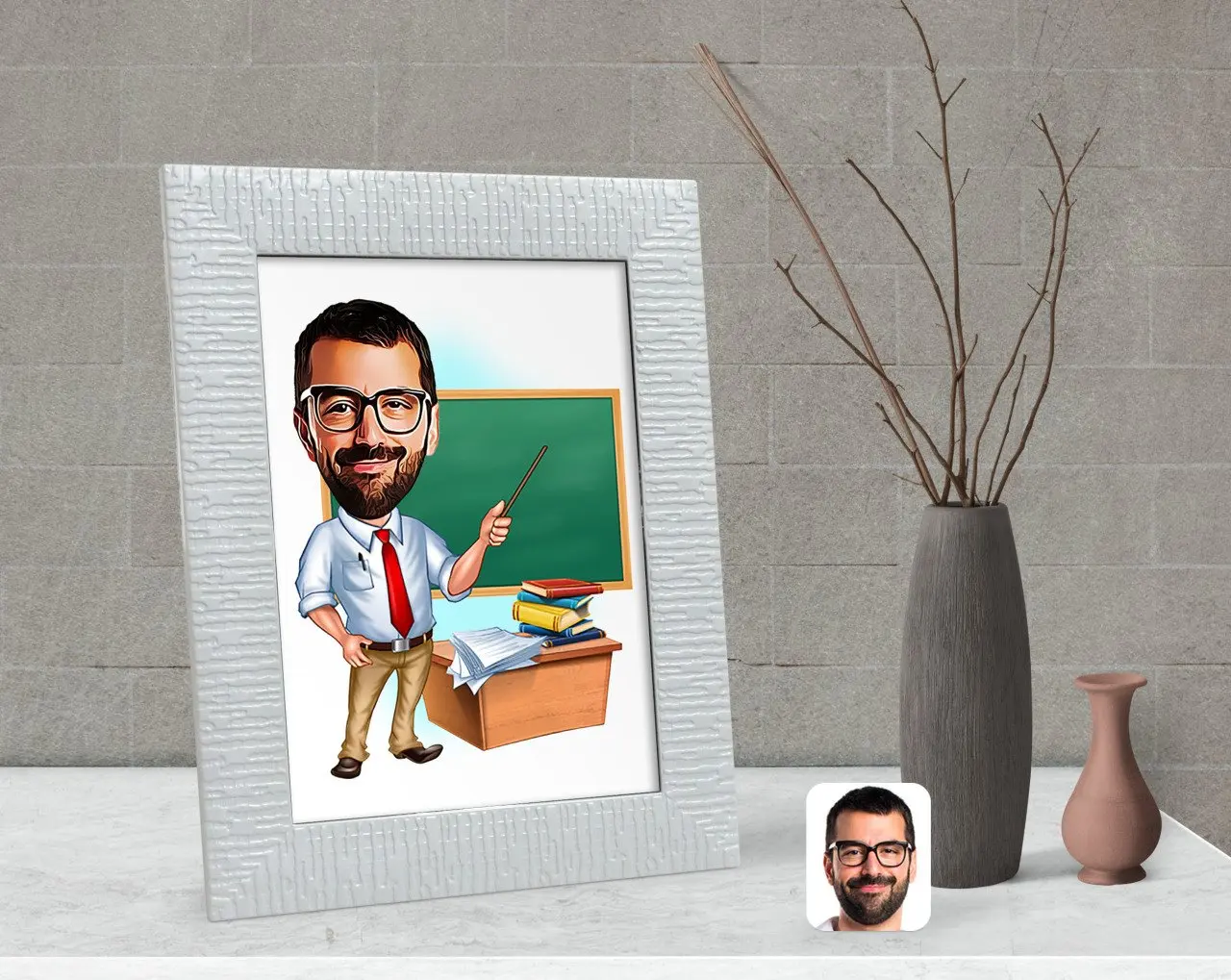 

Персонализированный мужской учитель карикатура декоративный Çerçeve-1