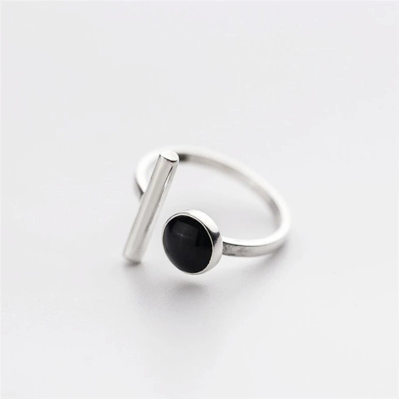 

Sole Memory Geometric Black Drip Glaze Circle 925 Sterling Silver Female Resizable Opening Rings SRI1012