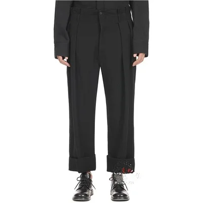 

Новый рынок, простые повседневные свободные прямые черные кудрявые мужские брюки с парой