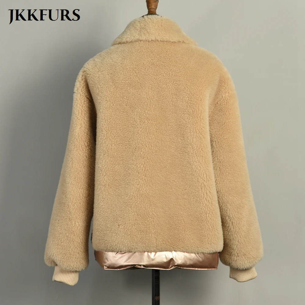 

2021 Winter New Arrivals Women's Real Wool Coat White Duck Down Padded Jacket Granular Fur Down Outerwear S7579