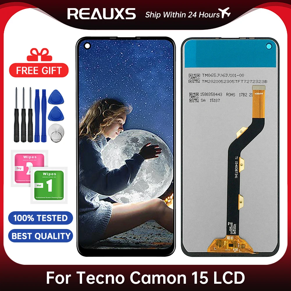

6,6 "оригинальный для Tecno Camon 15 CD7 ЖК-дисплей кодирующий преобразователь сенсорного экрана в сборе Ремонт Запасные части Новый ЖК-дисплей Camon15