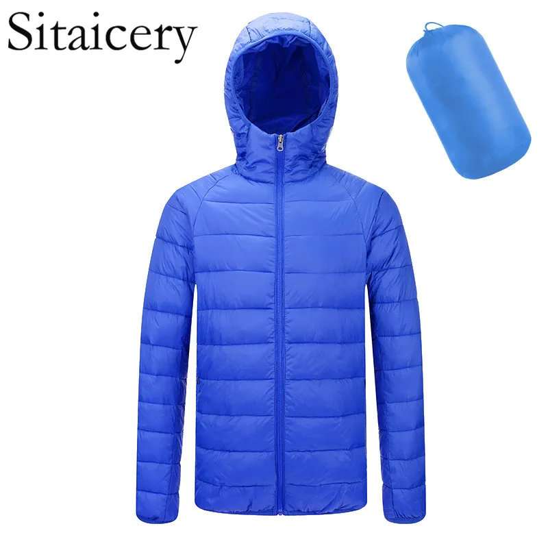 Sitaicery, осенне-зимнее легкое пальто, модный мужской пуховик, Молодежный, Повседневный, водонепроницаемый, с капюшоном, ультра тонкий пуховик для мужчин