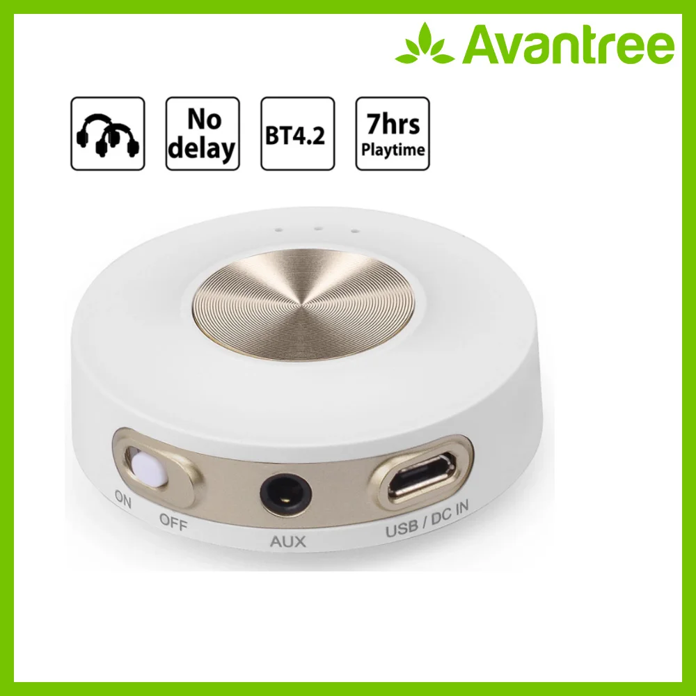 Avantree Bluetooth передатчик, DUAL LINK aptX низкая задержка для ТВ/ПК, встроенный аккумулятор портативного использования, диапазон класса 1, RCA V4.2