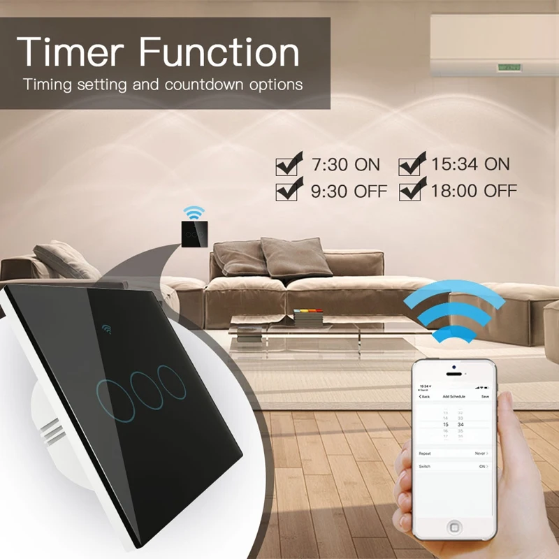 

WiFi Smart Press Switch Wall Light Switch EU Type Smart Life/Tuya Wireless Remote Control Work with Alexa Google Home