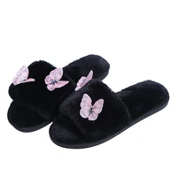 new 2021 women plush faux fur flat furry slippers fluffy indoor home floor cozy shoes pantoufle femme lovely butterfly slides